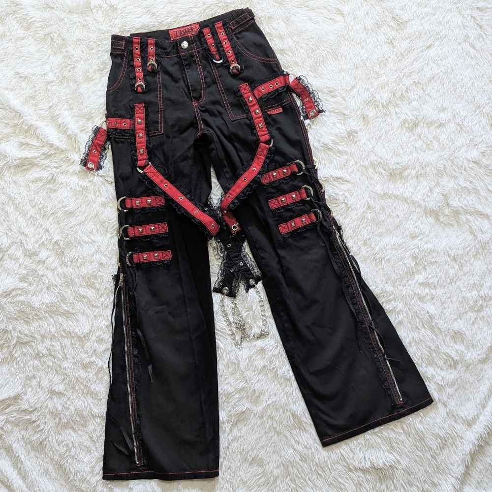 Tripp NYC Red Midnight Dark Street Goth Chains & Lace Bondage Pants 25/1